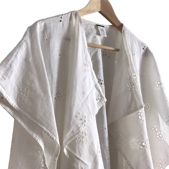 J‎ Crew White Organic Cotton Open Oversized Beach Eyelet Scalloped Poncho - Picture 3 of 9